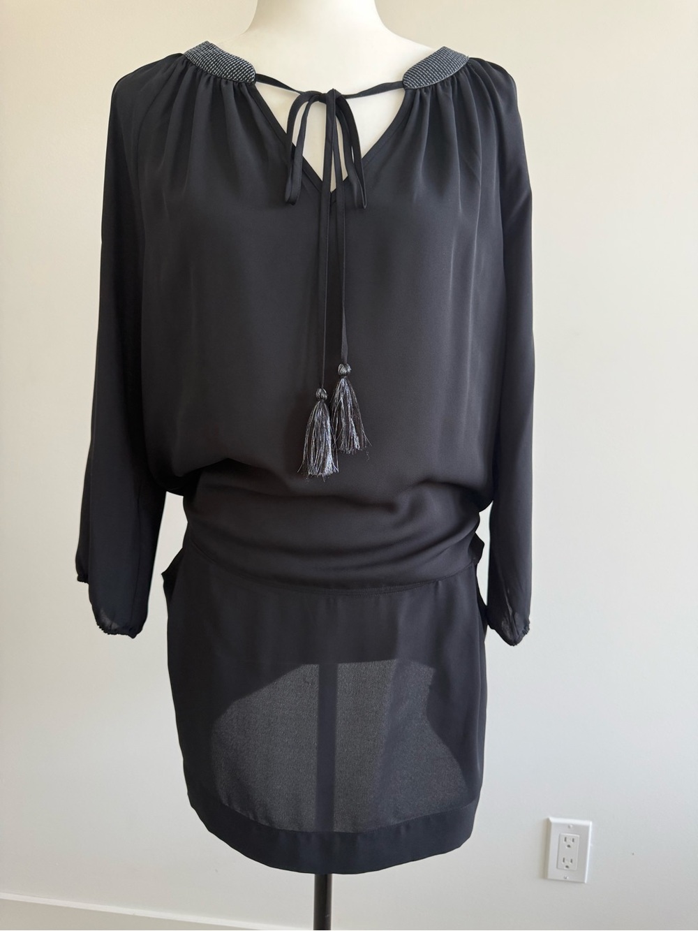 RW&CO. Black Sheer Tunic with Tassel Tie